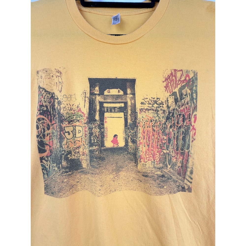 American Apparel Mens XL Graffiti Alley Graphic Tee Mustard Yellow Made in USA